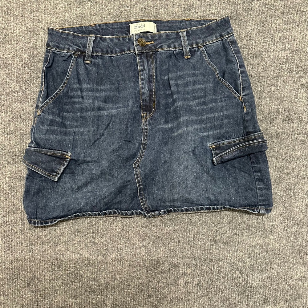 Mudd Denim Skirt Womens Size 13 Dark Wash Cargo Mini FLX Stretch Casual Pocket